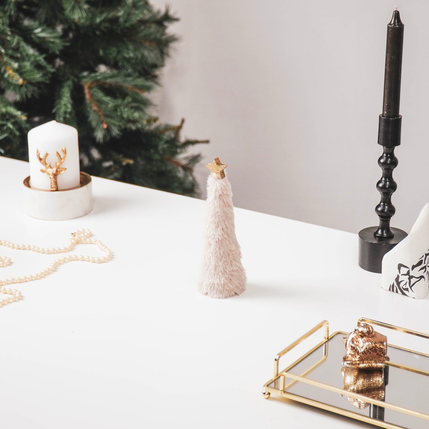 HV Fuzzy Xmas tree -4.5x4.5x17.5CM-Beige