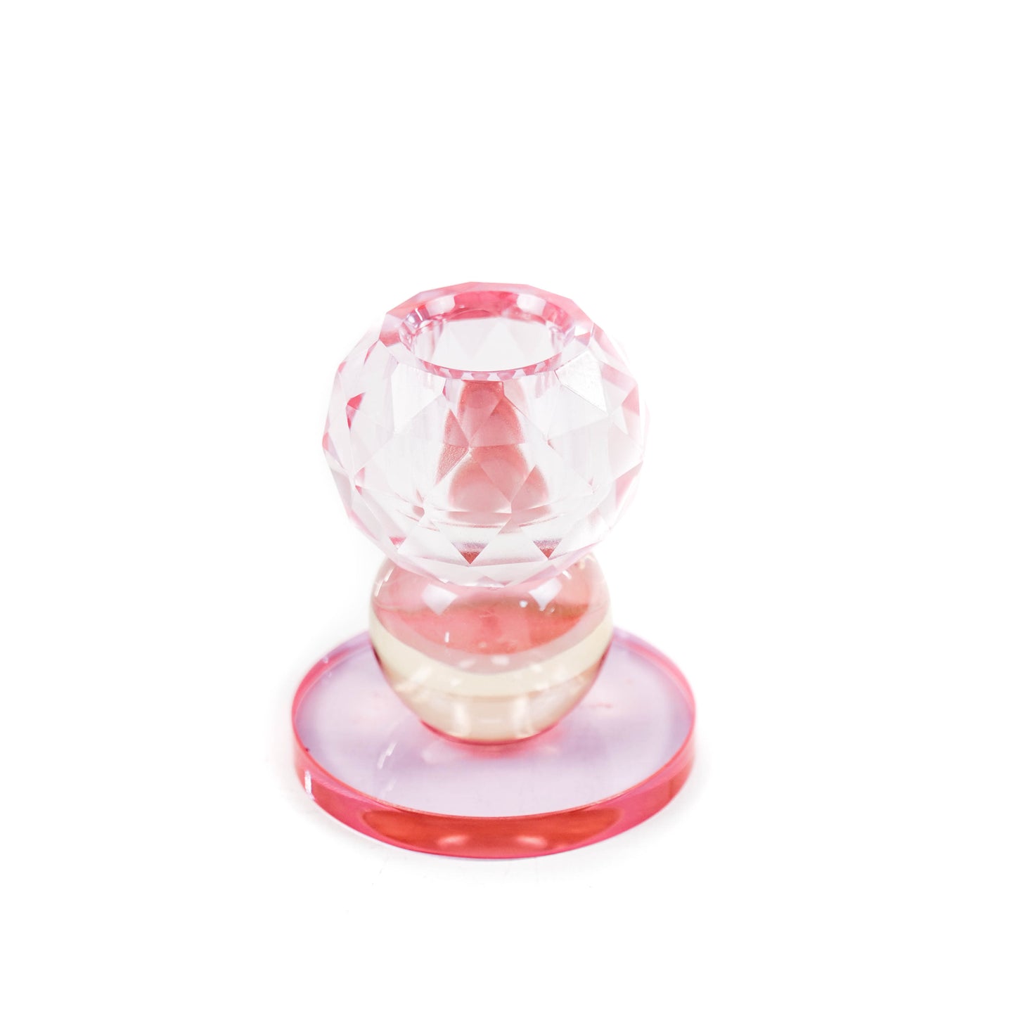 HV Crystal Candleholder - 6x6x8 cm - Pink/ Amber