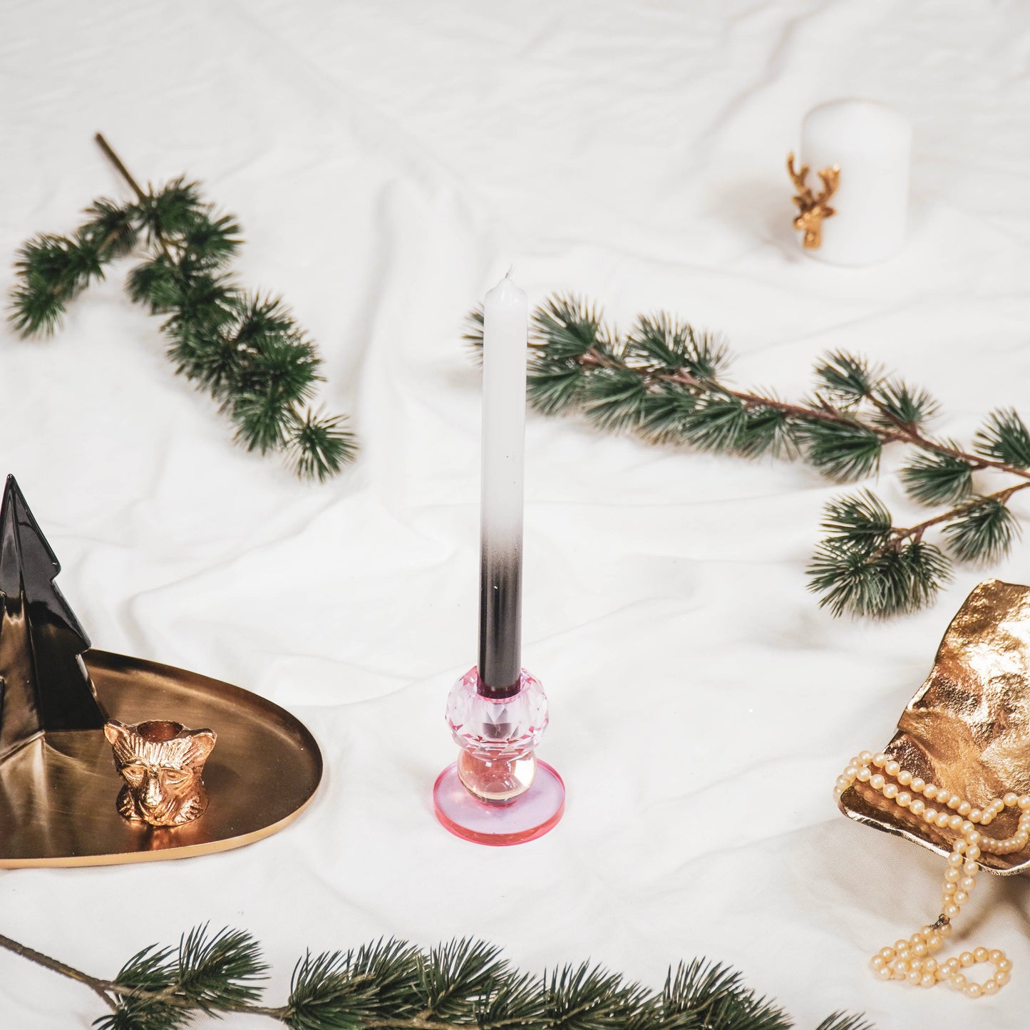 HV Crystal Candleholder - 6x6x8 cm - Pink/ Amber