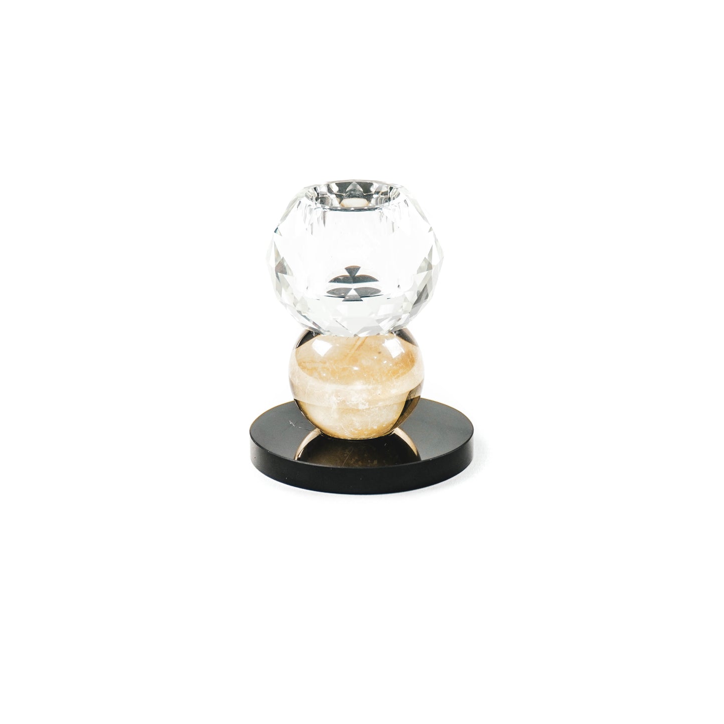 HV Crystal Candleholder - 6x6x8 cm- Clear/ Black