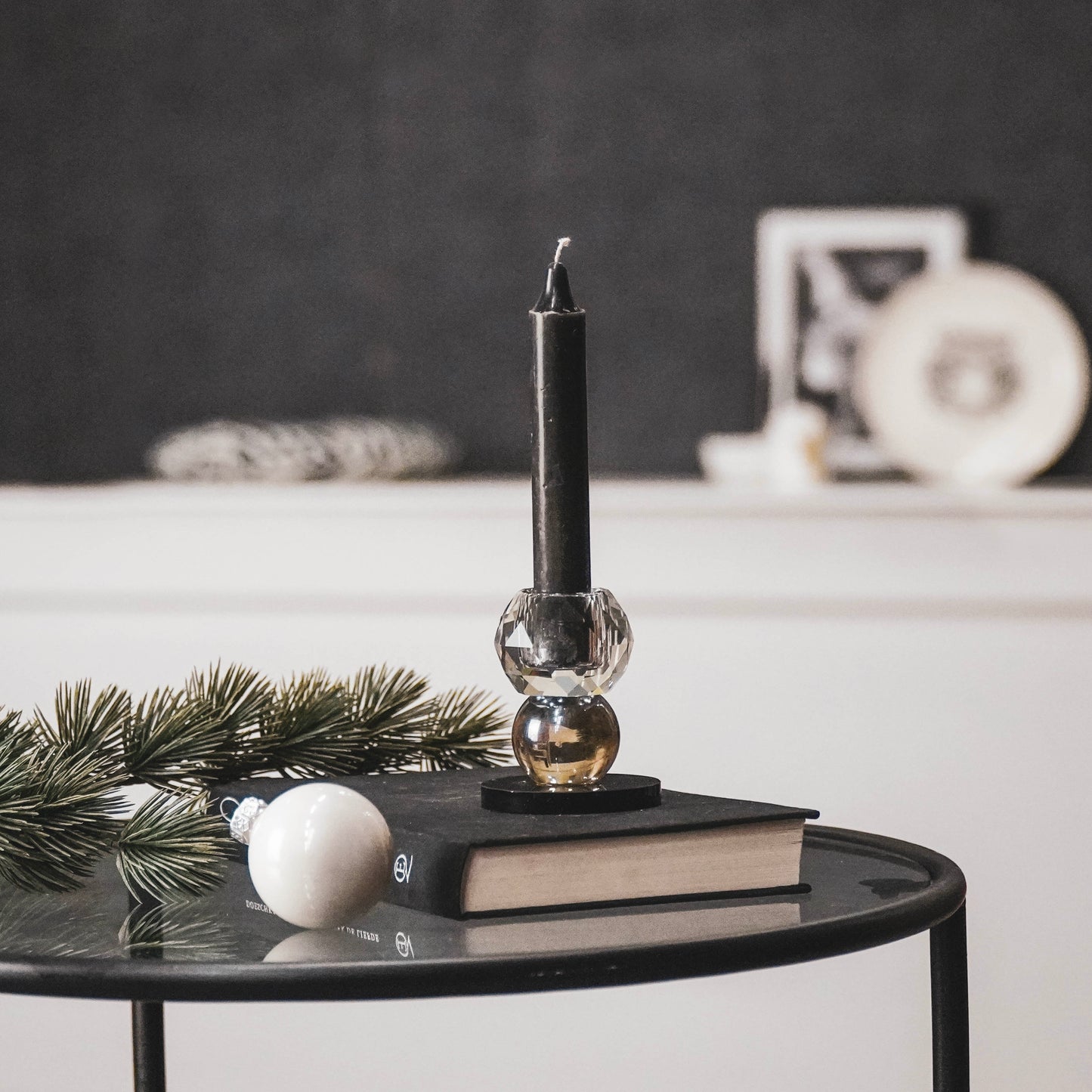 HV Crystal Candleholder - 6x6x8 cm- Clear/ Black