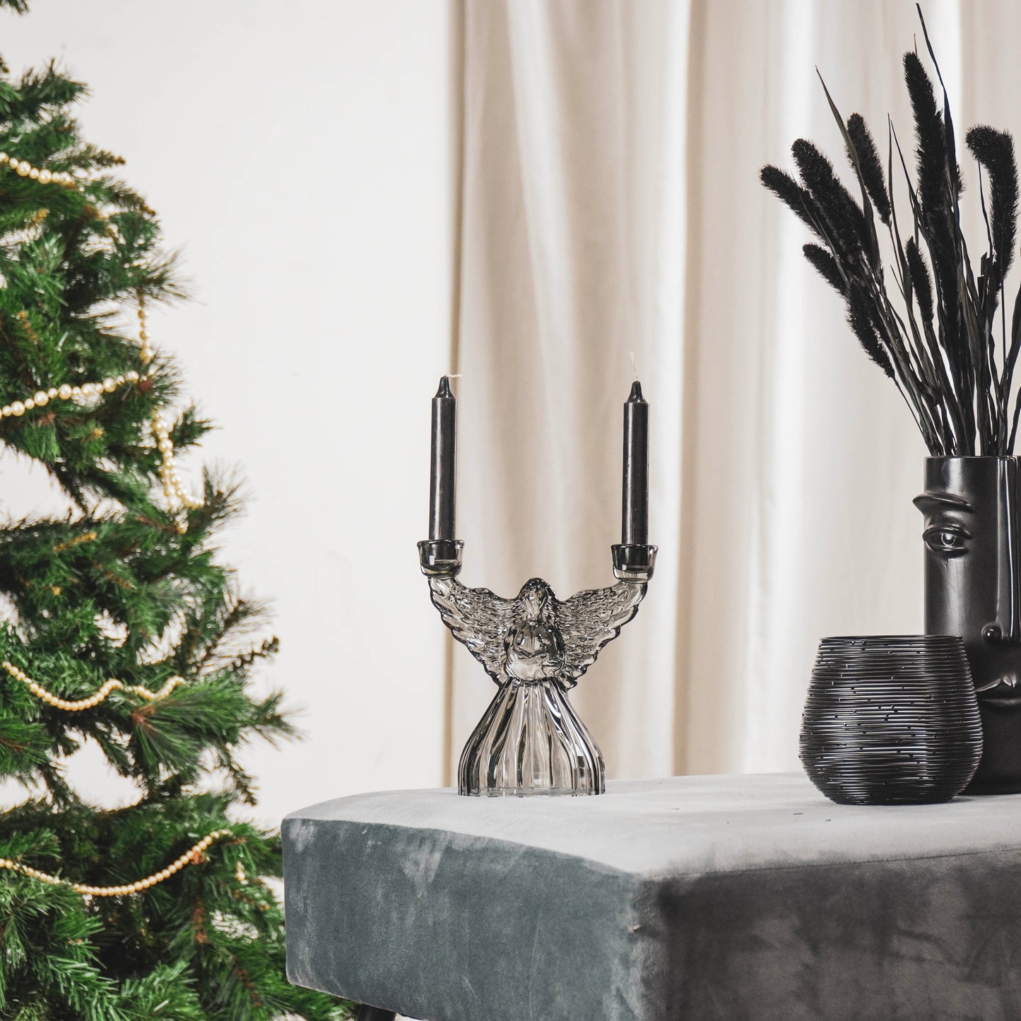 HV Glass Angel Candleholder - Smokey - 18.6x11.5x20cm