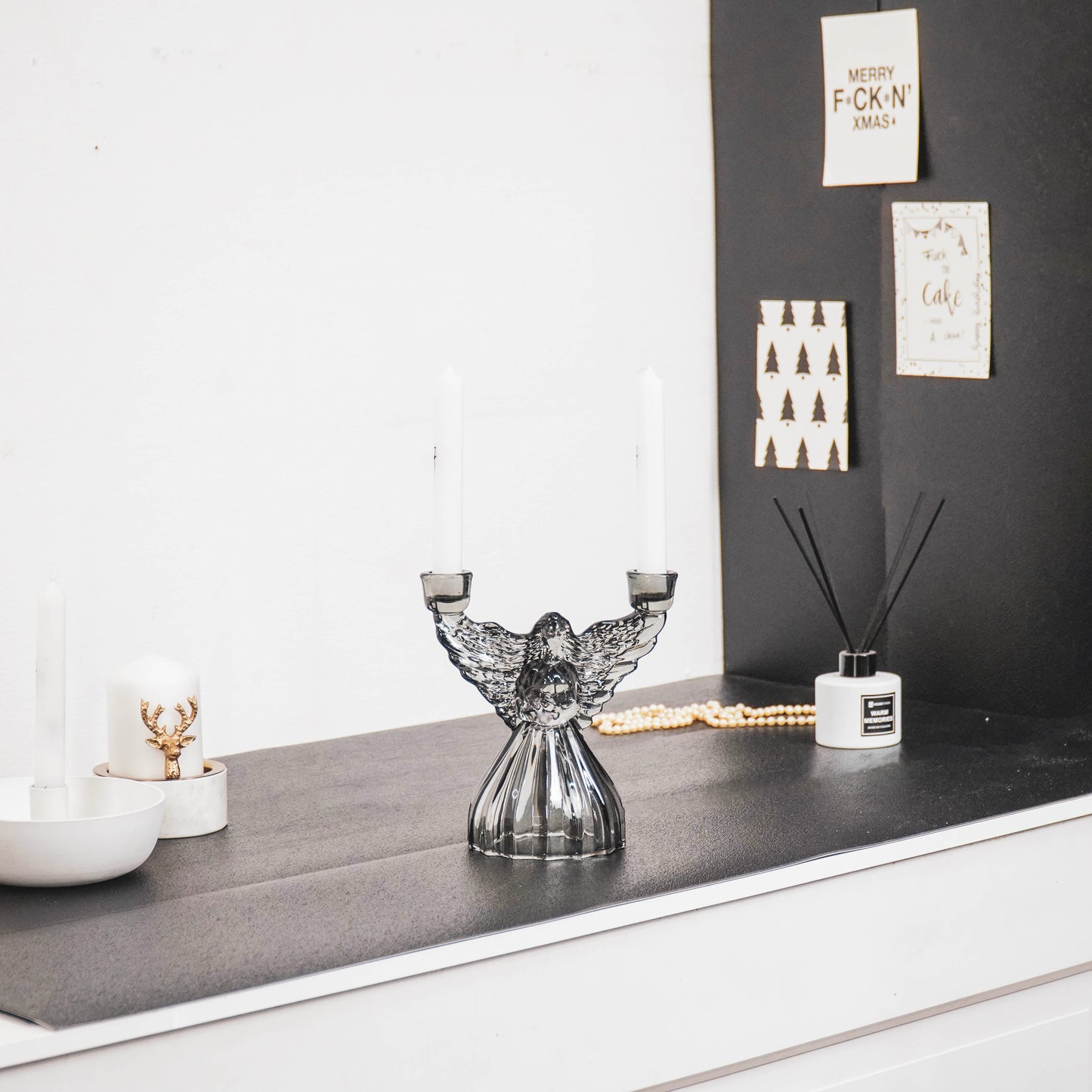 HV Glass Angel Candleholder - Smokey - 18.6x11.5x20cm