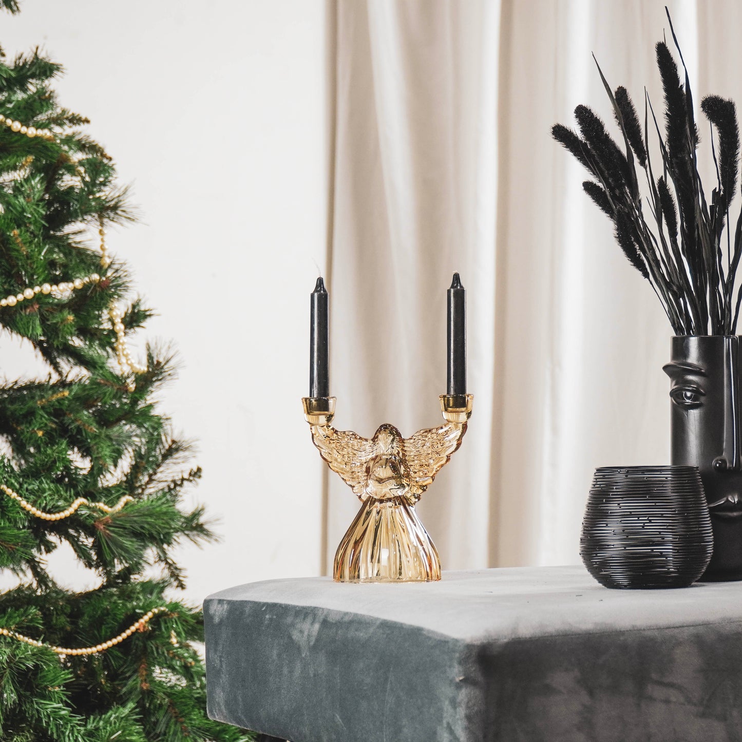 HV Glass Angel Candleholder - Amber - 18.6x11.5x20cm