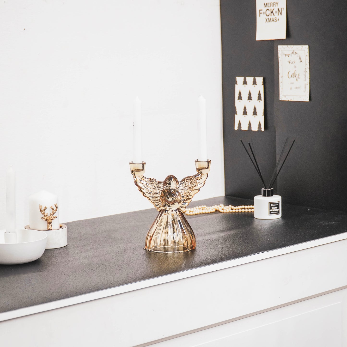 HV Glass Angel Candleholder - Amber - 18.6x11.5x20cm