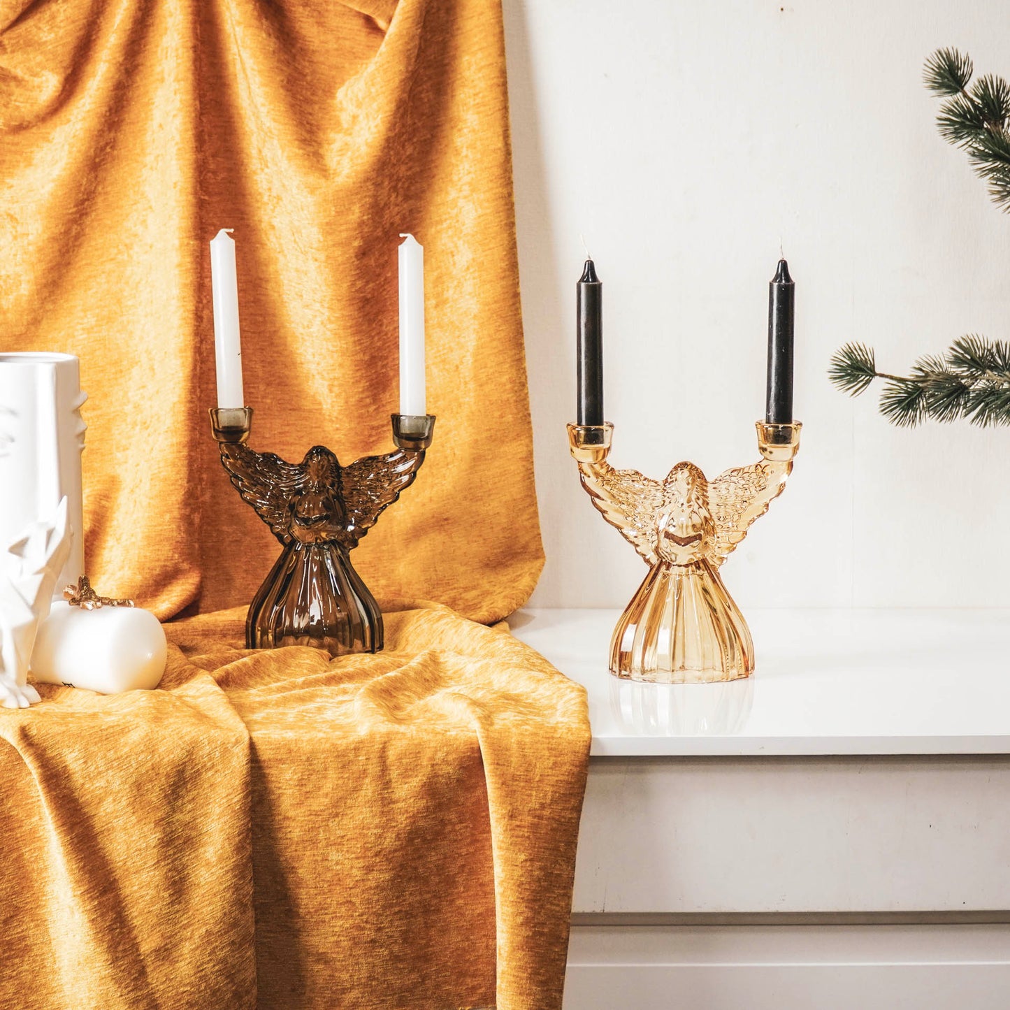 HV Glass Angel Candleholder - Amber - 18.6x11.5x20cm