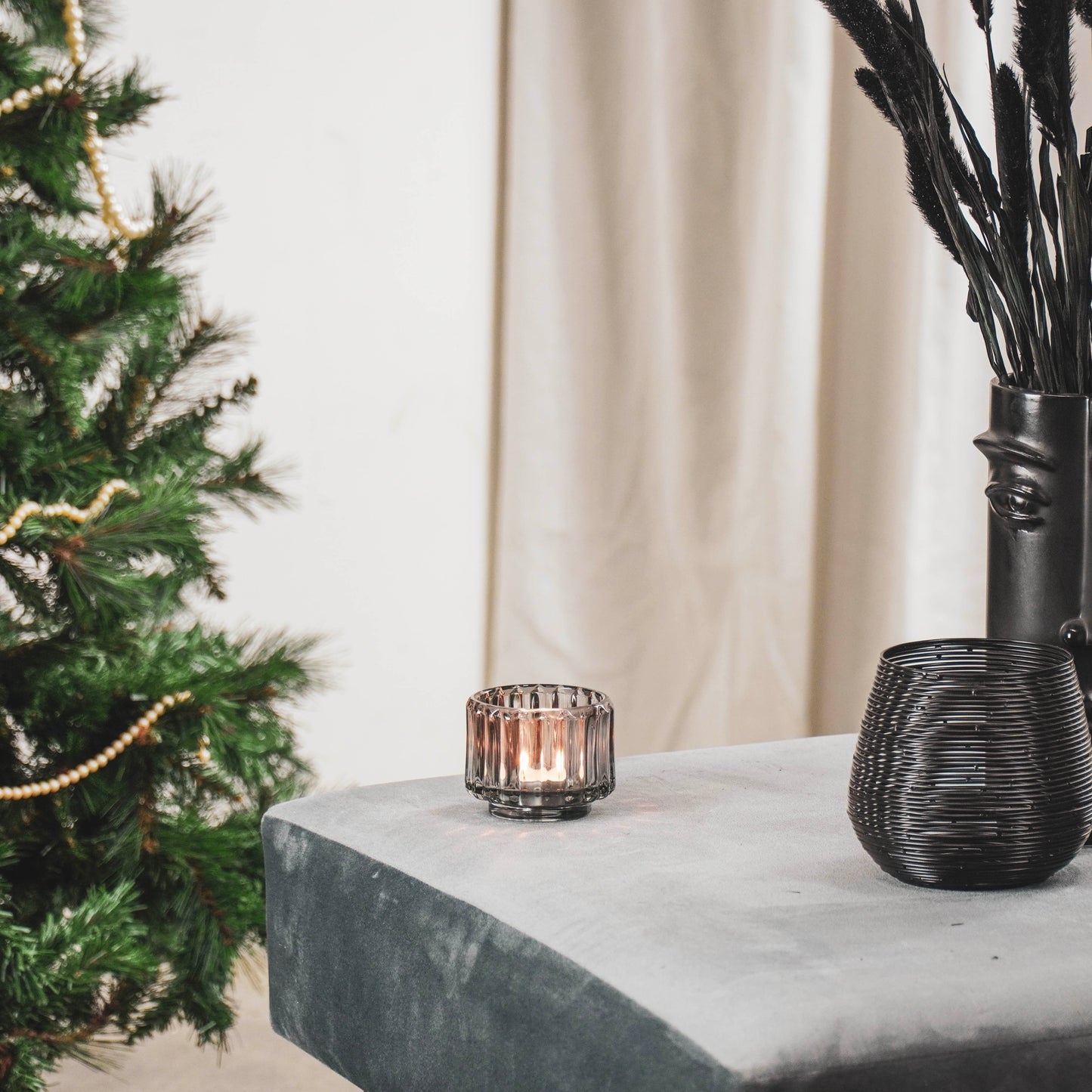 HV Glass Tealightholder Candleholder - Smokey - 8x6.5cm