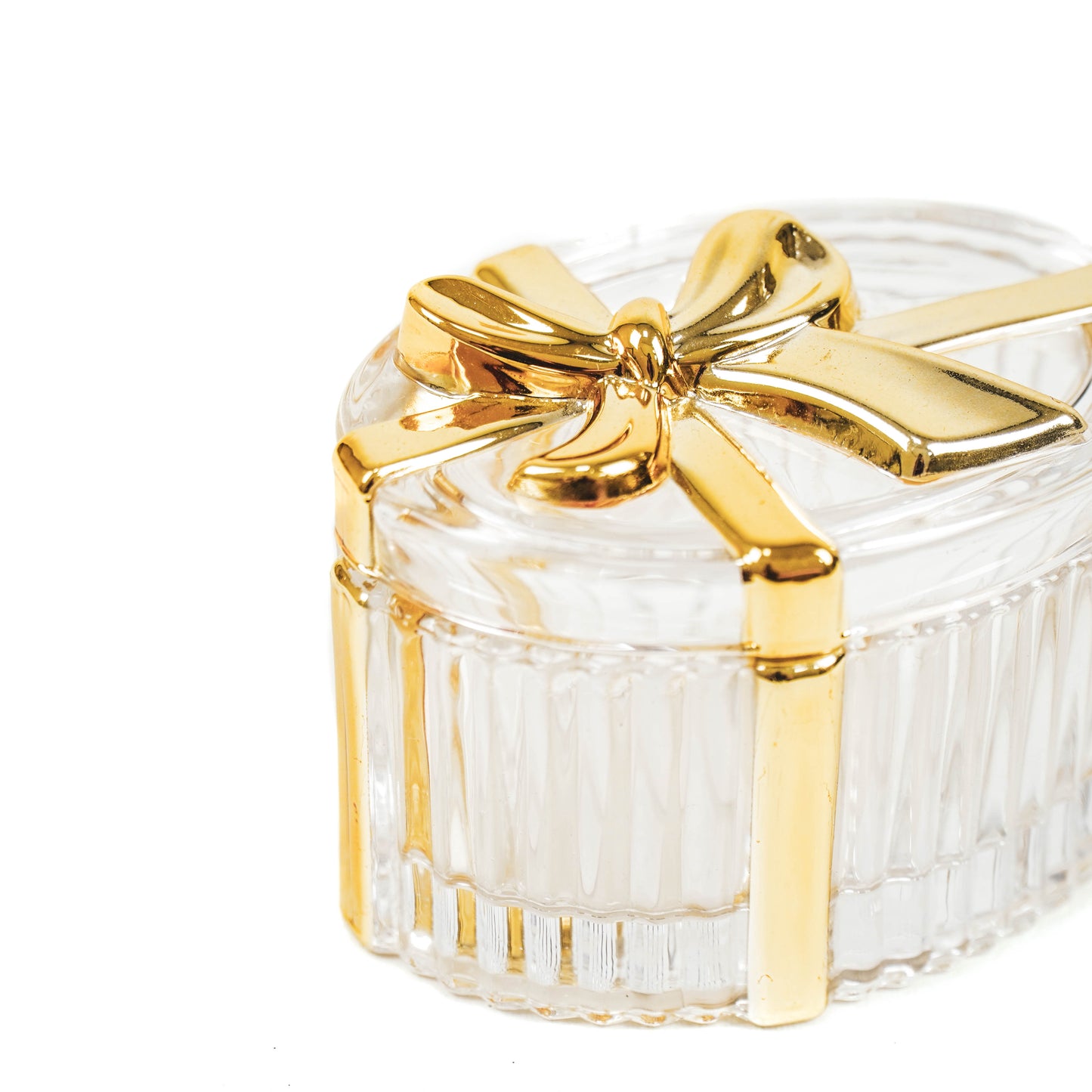 Housevitamin Ribbon Box Glass - Gold/Clear -10x7x7cm