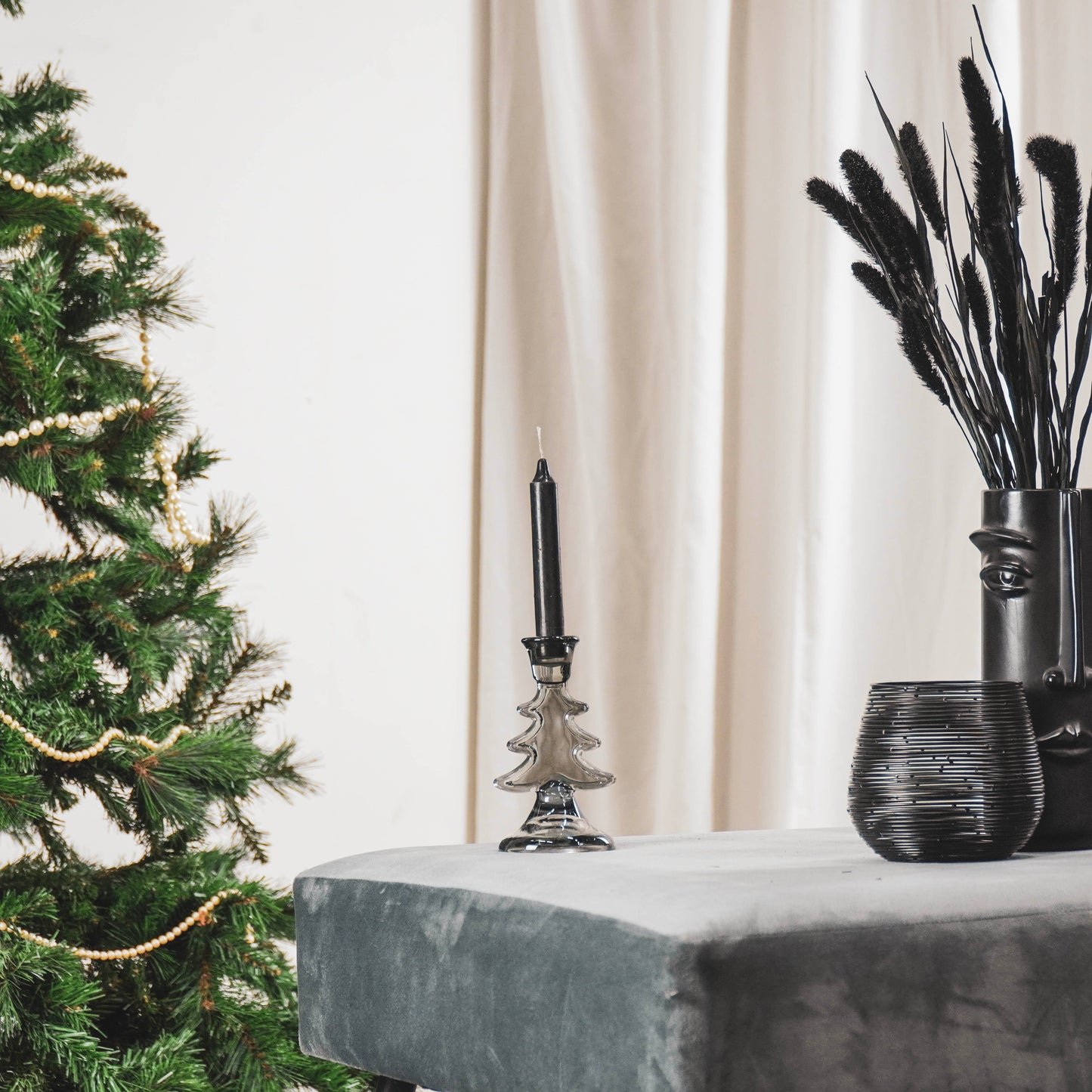 HV Glass - Xmas Tree - Candleholder - Smokey - 8.5x15.5cm