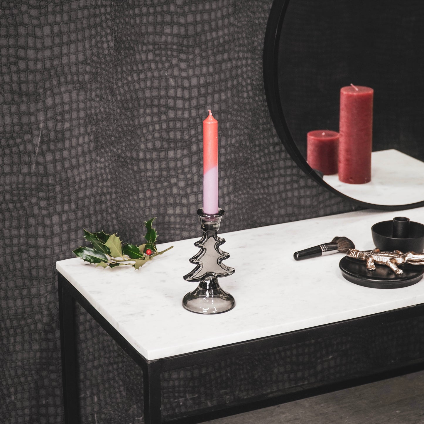 HV Glass - Xmas Tree - Candleholder - Smokey - 8.5x15.5cm