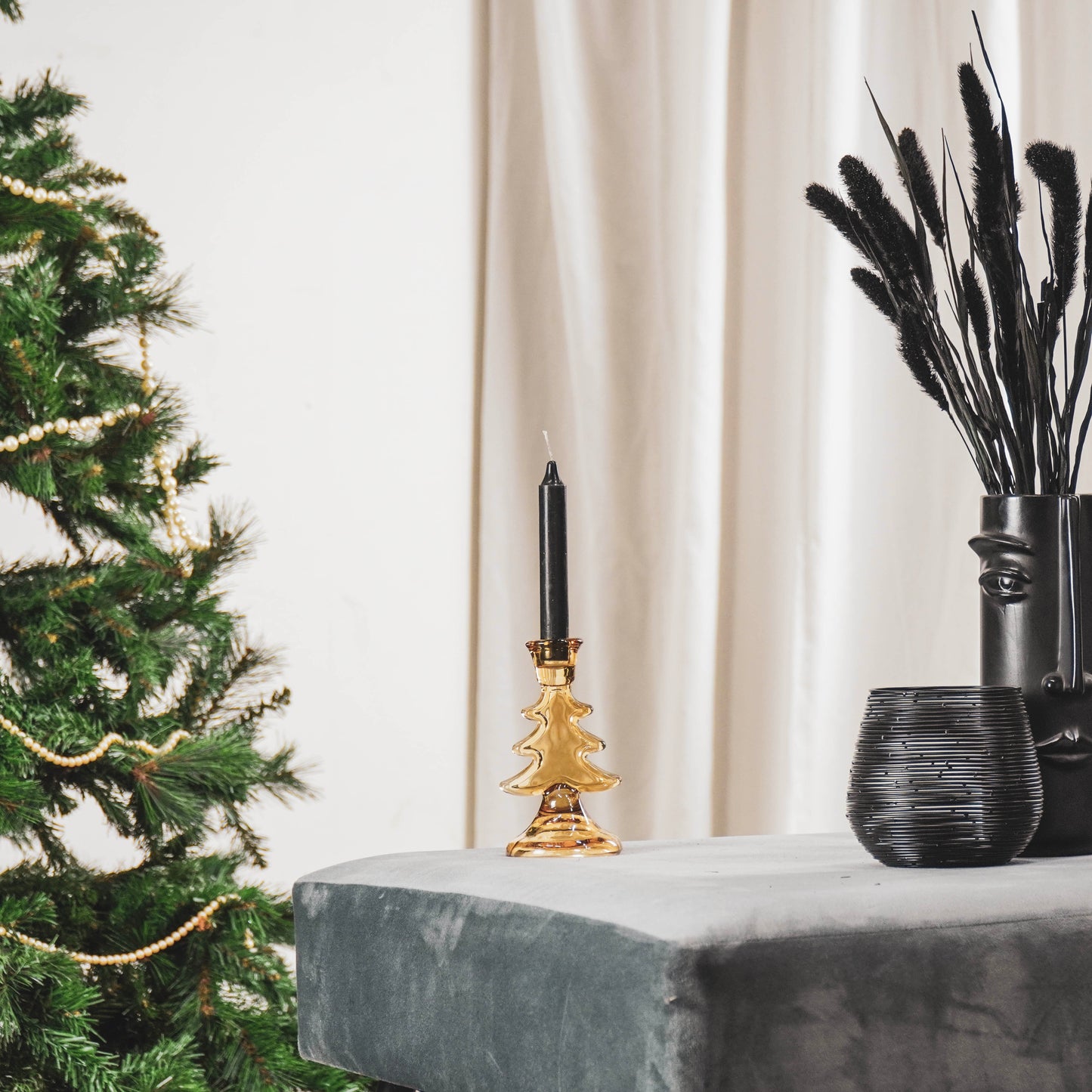 HV Glass - Xmas Tree - Candleholder - Amber - 8.5x15.5cm