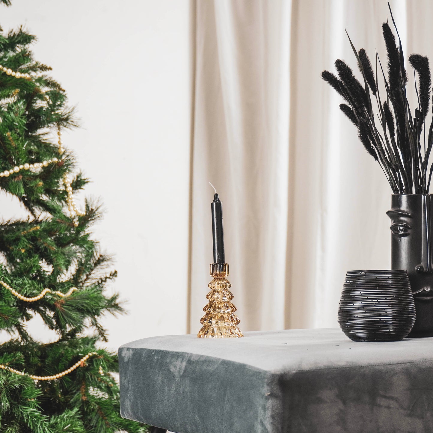 HV Glass - X-mas Tree - Candleholder - Amber - 8.5x13.5cm