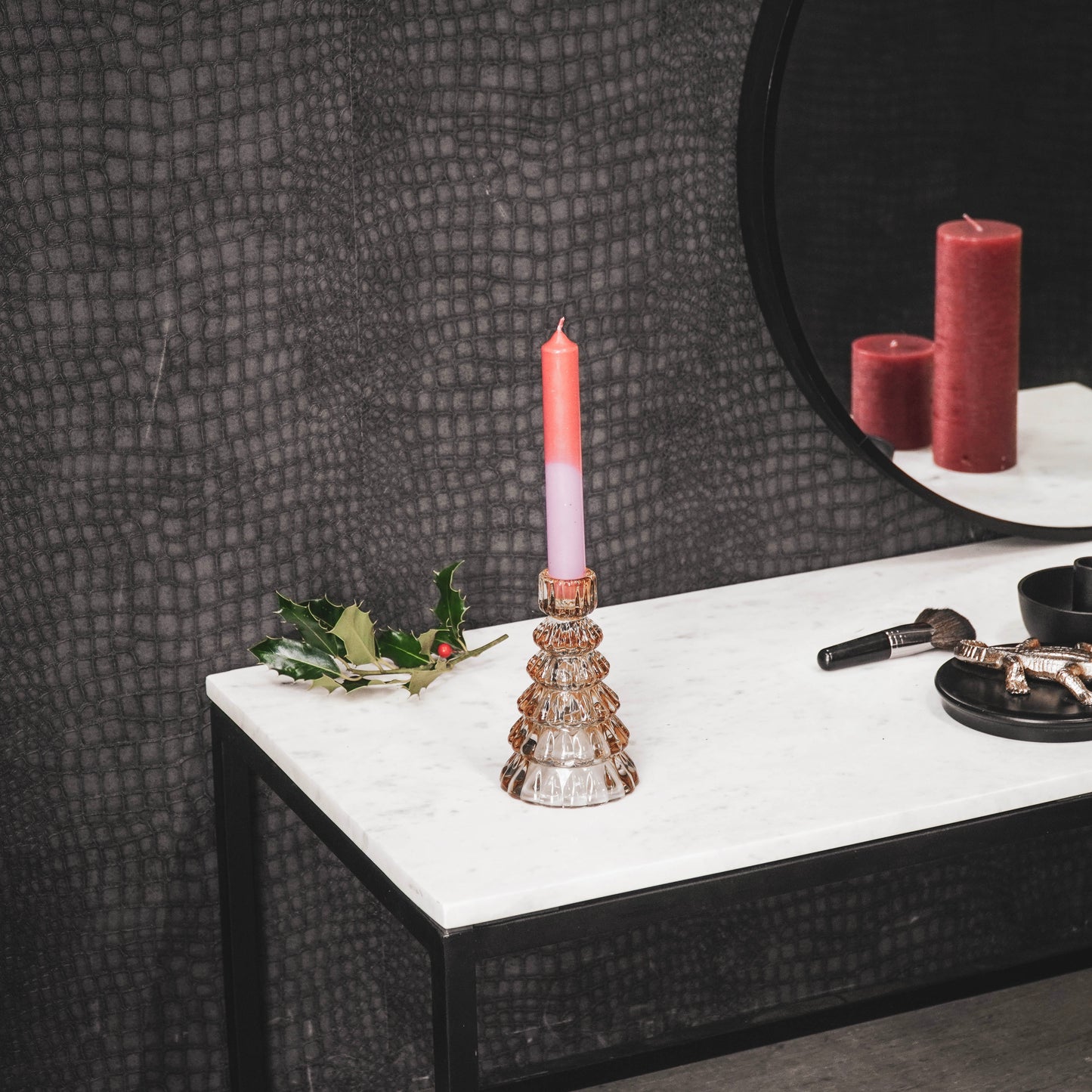HV Glass - X-mas Tree - Candleholder - Amber - 8.5x13.5cm