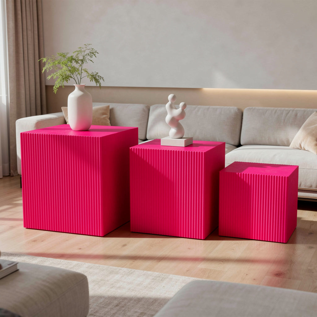 Side Table / Pillar - Square - Pink - MDF - S3 - 29|34|40cm