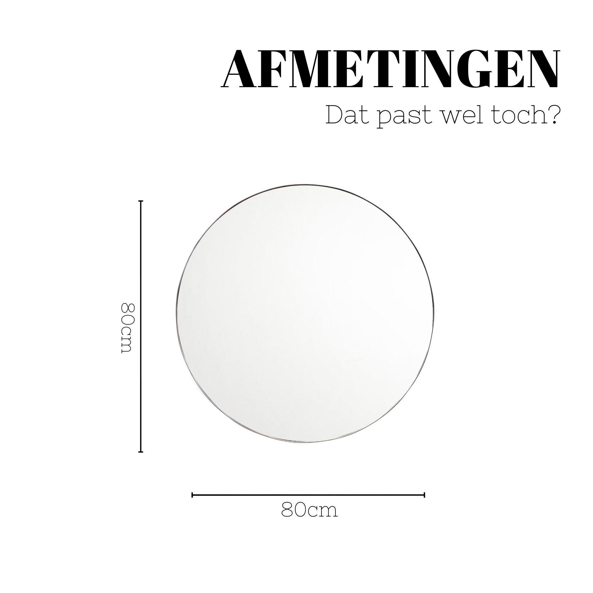 Spiegel - Wandspiegel Rond Ø80 cm –Metalen Rand - Zwart