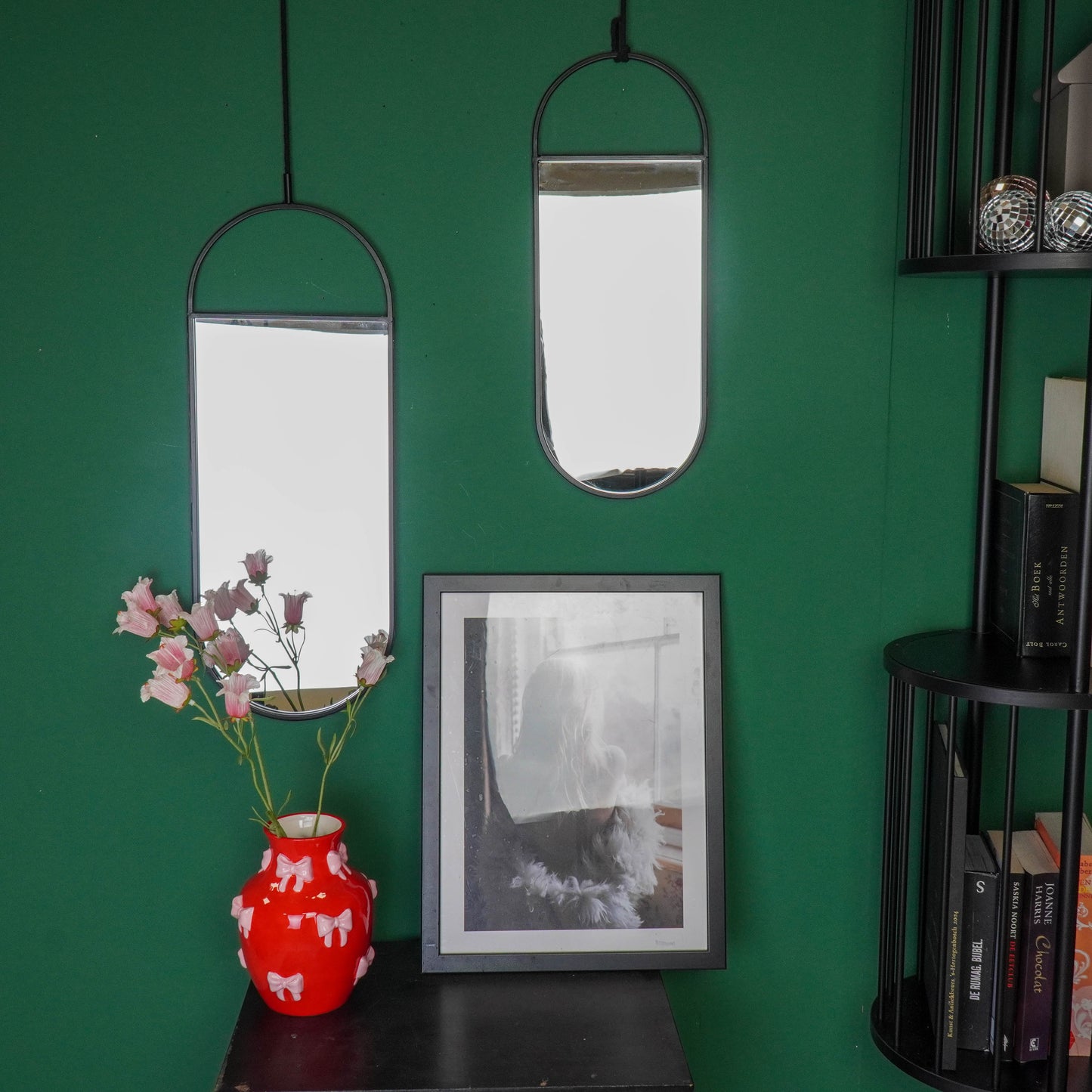 Mirror - Round Wall Mirrors - Metal - Black - 22x60|9x50cm