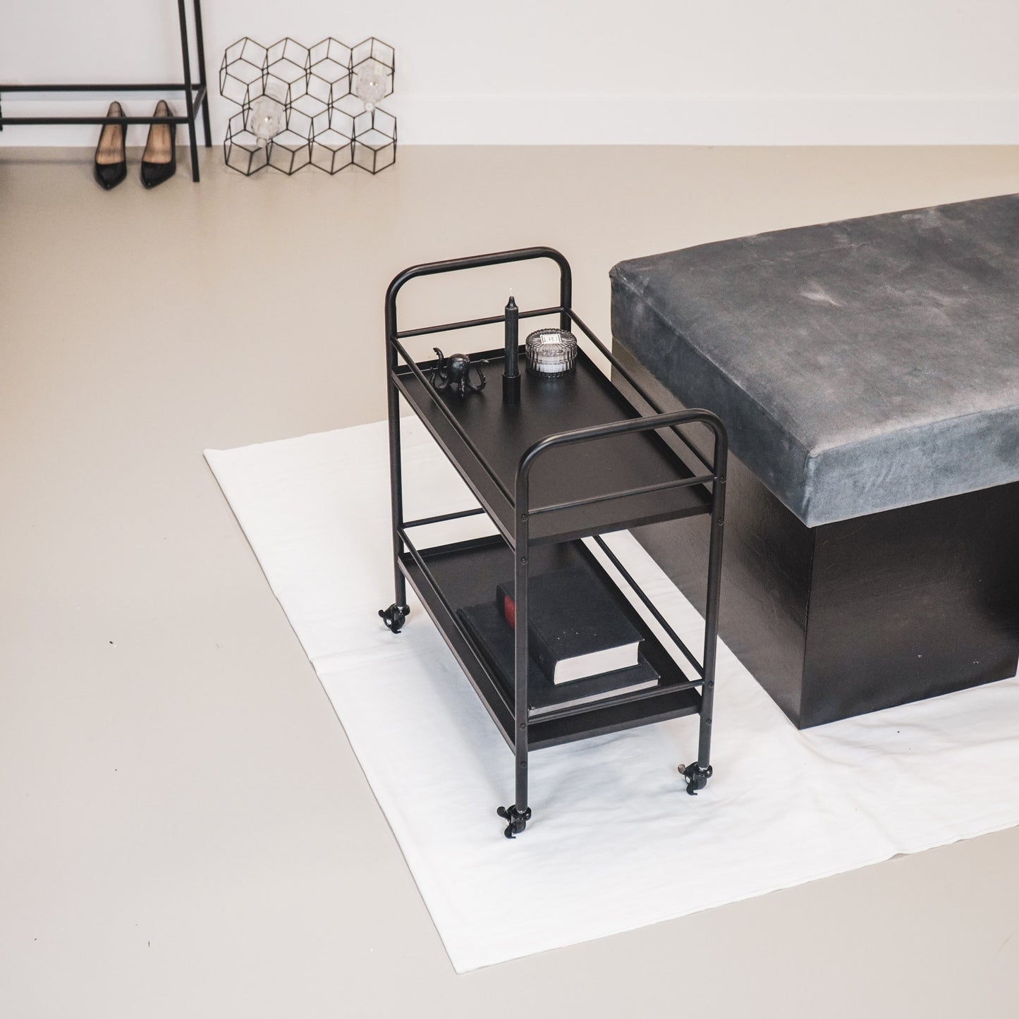 HV Black Metal Trolleytable - 60x30x66,5cm