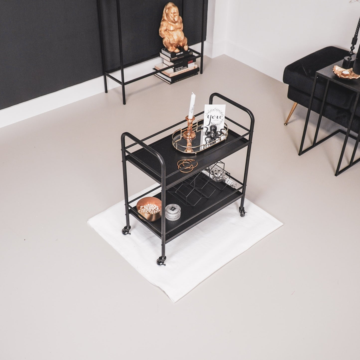 HV Black Metal Trolleytable - 60x30x66,5cm