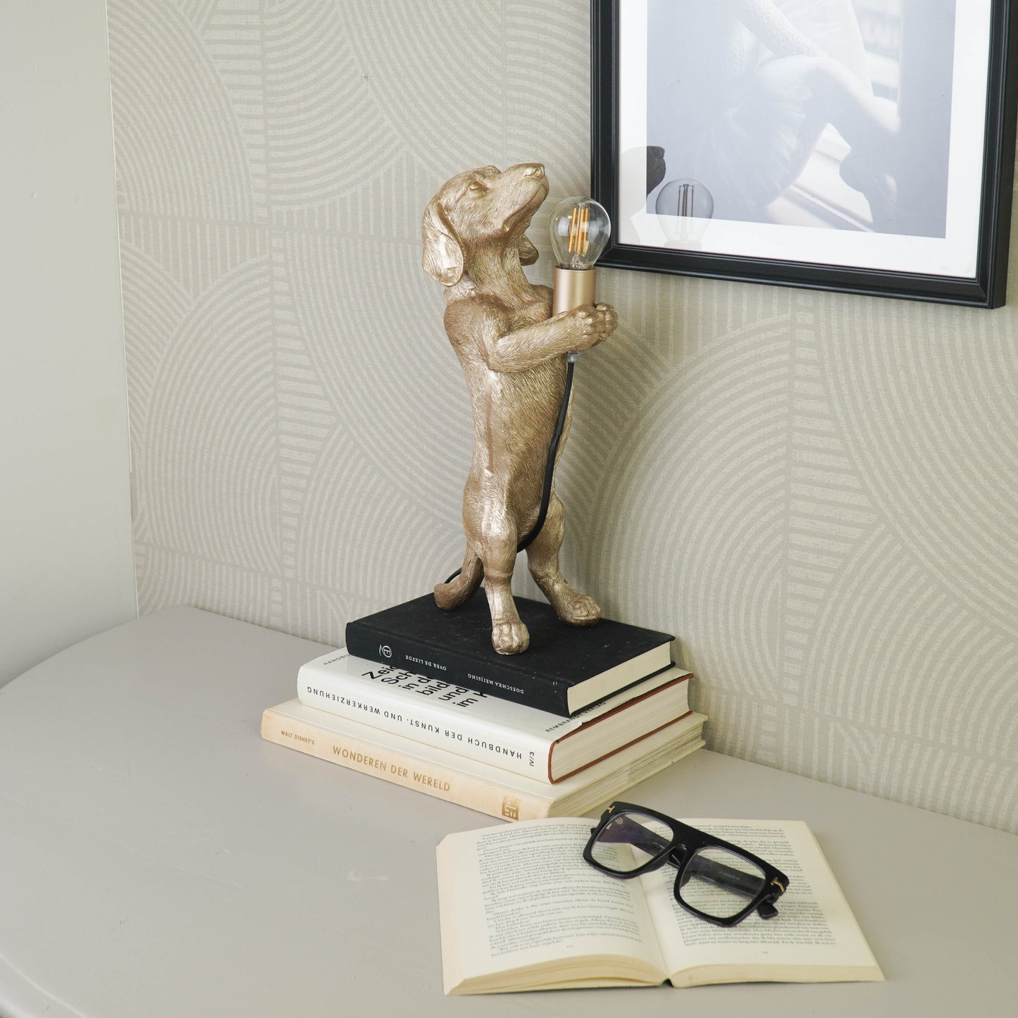 Table Lamp - Dachshund Lamp - Polyresin - Gold - E14 - 10x15x38cm