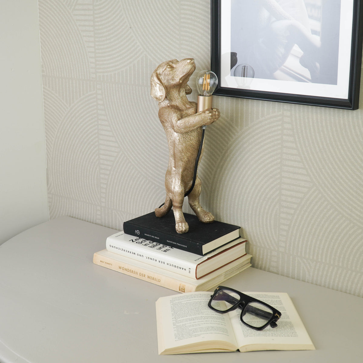 Table Lamp - Dachshund Lamp - Polyresin - Gold - E14 - 10x15x38cm