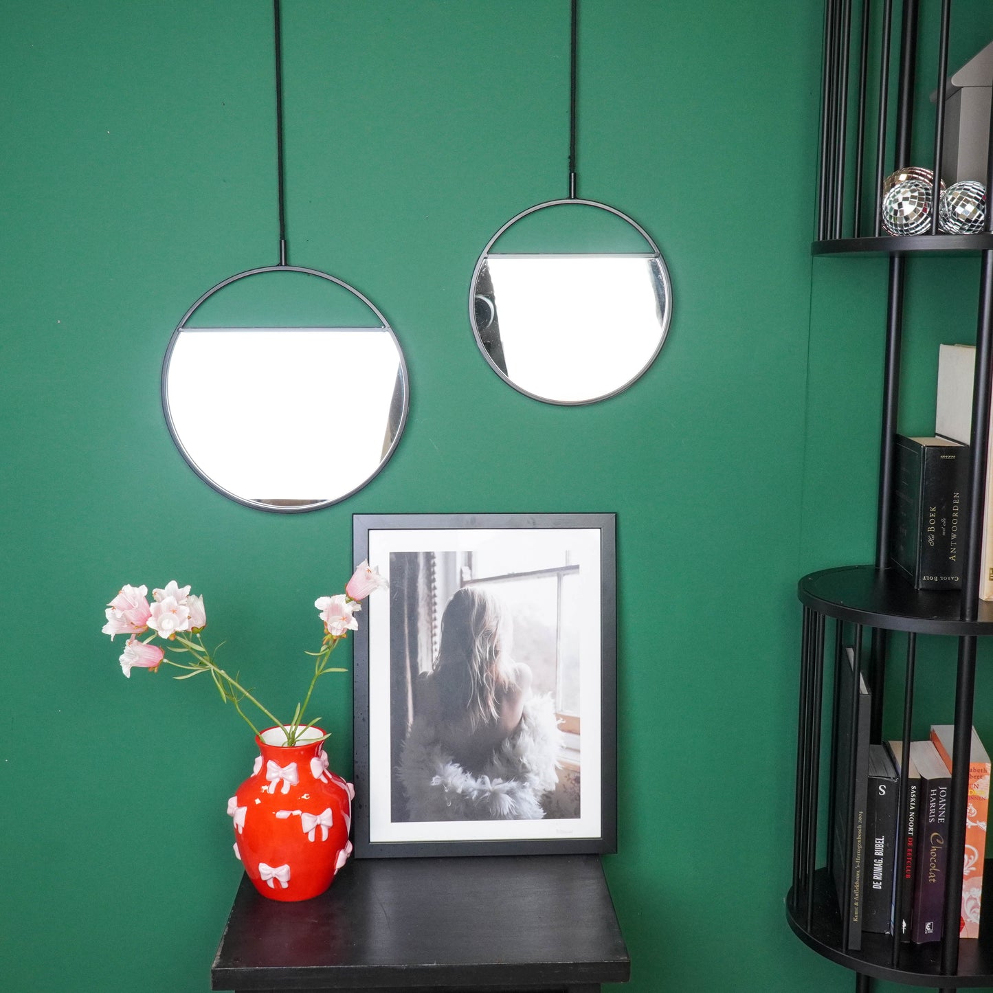 Mirror - Round Wall Mirrors - Metal - Black-S2- 25x90&30x100