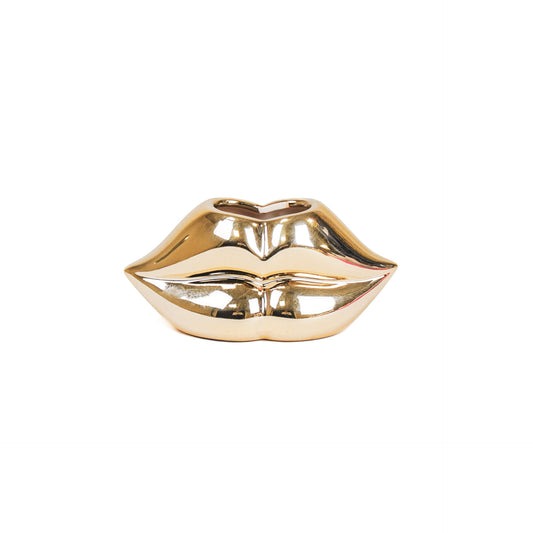 Pot - Lip - Ceramic - Gold - 15,5x6,5x7,5cm