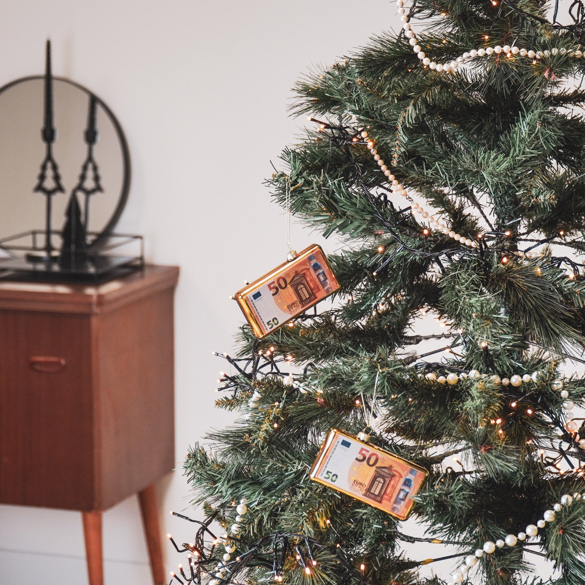 Ornament Xmas Hanger - 50 Euro Bill - Glass -11,5x2x6cm