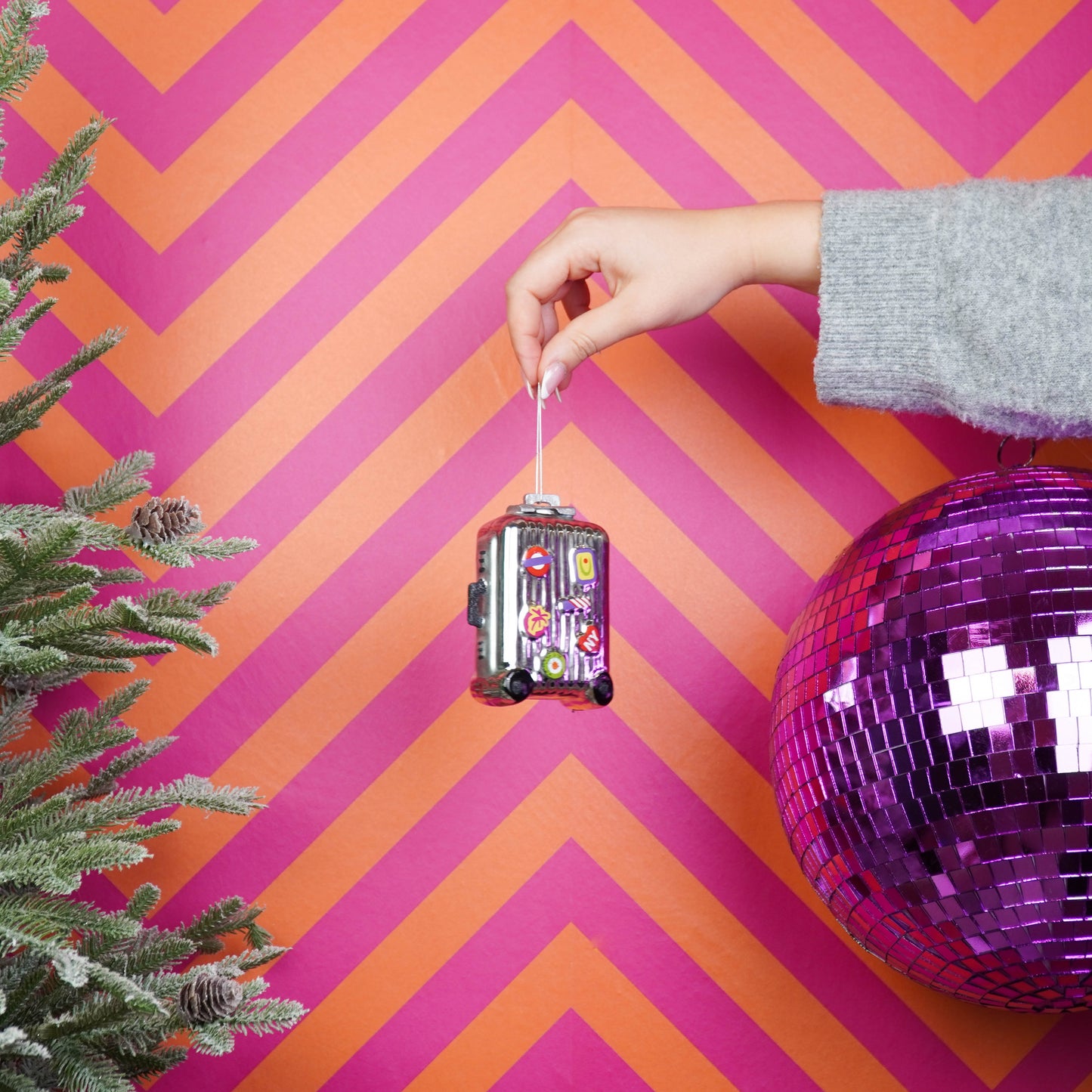 Xmas Hanger - Suitcase - Glass - Silver - 8x4x11,5cm