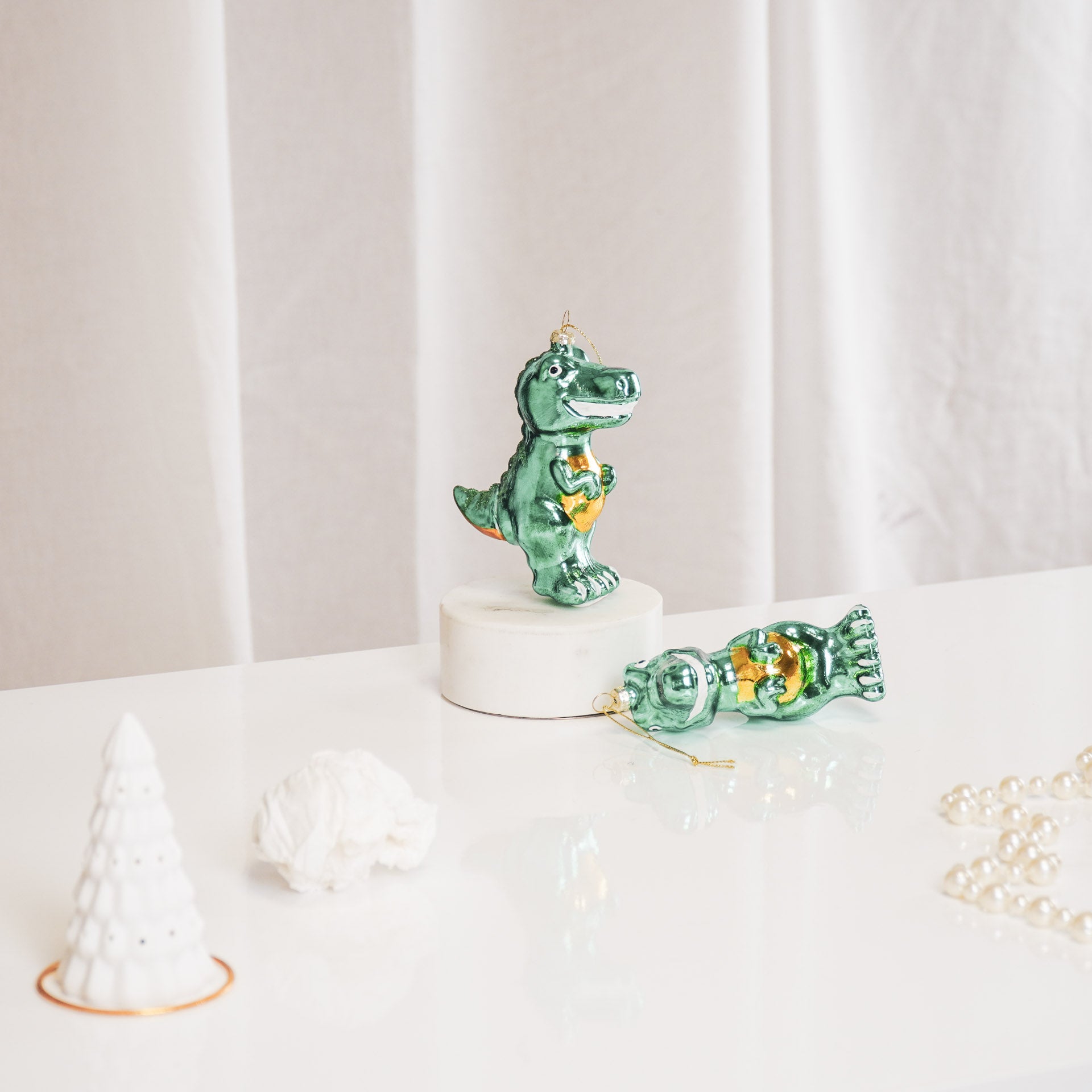 Xmas Hanger - Dino - Glass - Green - 4,5x9,5x12,5cm