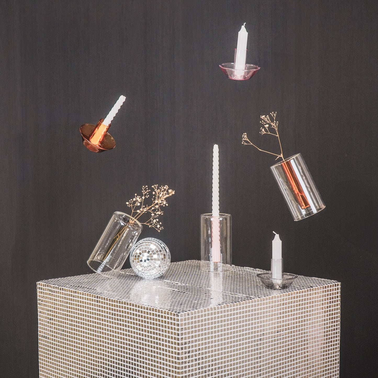 Candle holder - Glass - Brown/Orange - 9,5x9,5x7cm