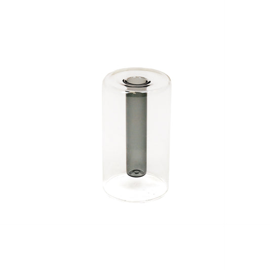 Vase - Tube - Glass - Grey - 8x8x14cm