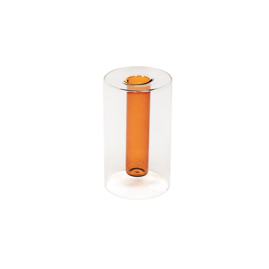 Vase - Tube - Glass - Brown/Orange - 8x8x14cm