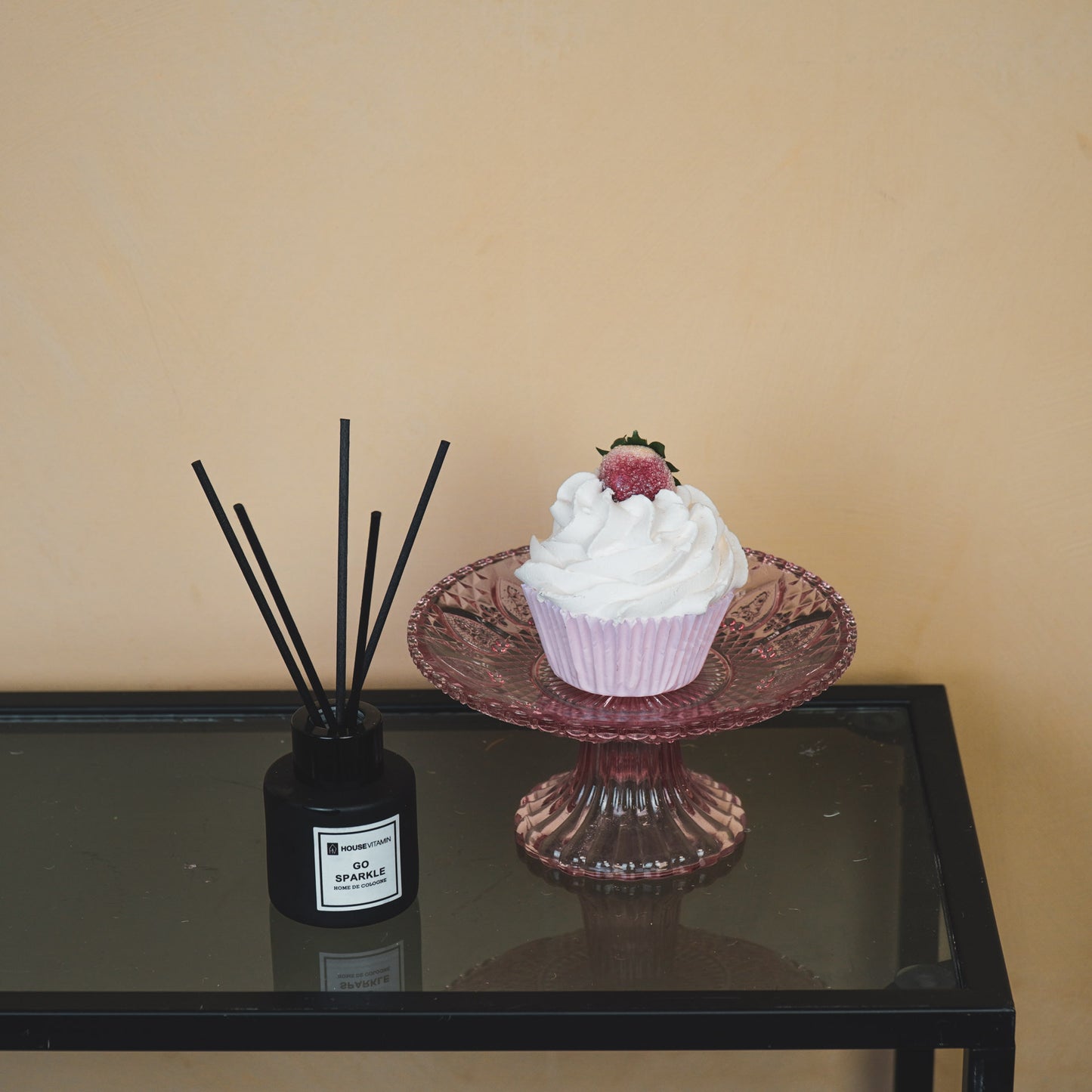 Cake Plate - Glass - Pink - 15x8cm