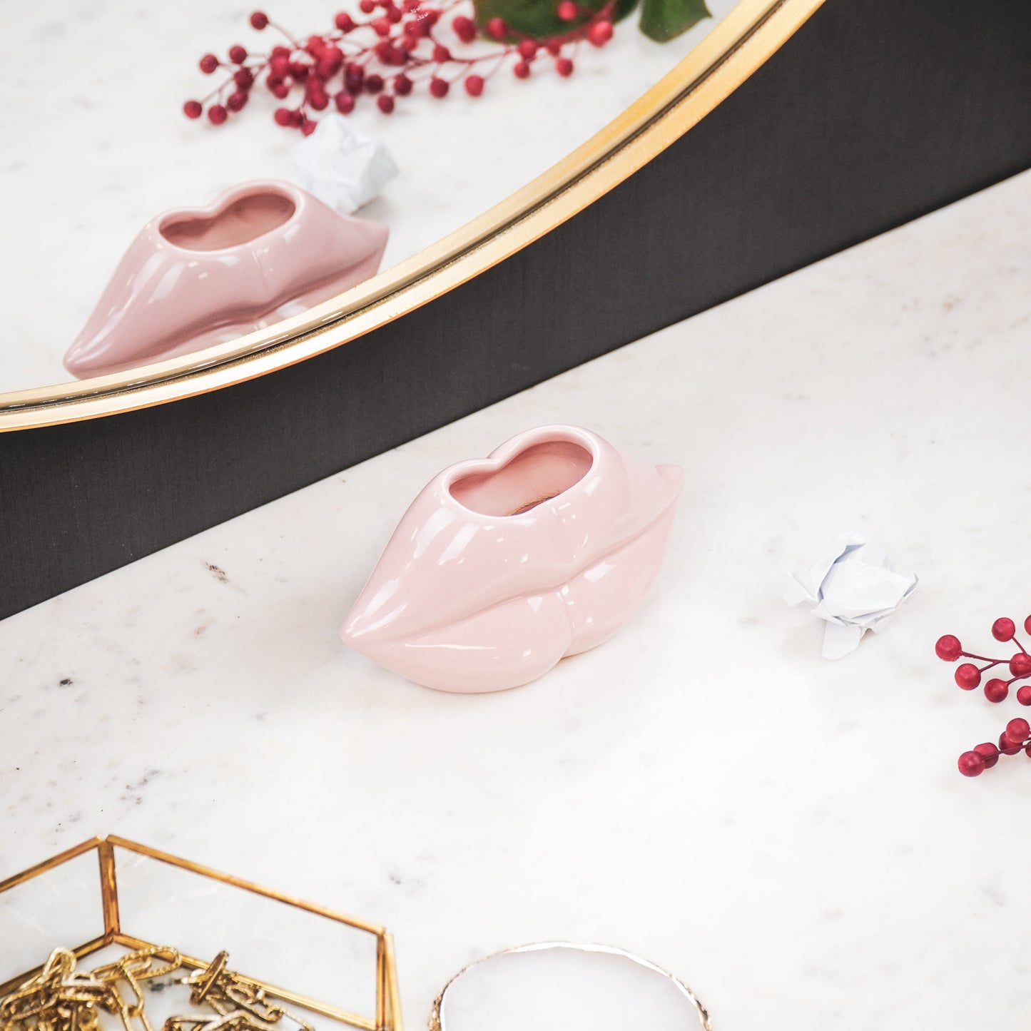 Pot - Lip - Ceramics - Light Pink - 15,5x6,5x7,5cm