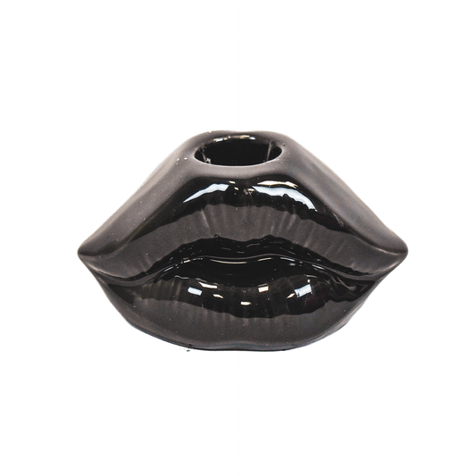 Candle holder - Lip - Ceramic - Black - 10,5x6,5x5,5cm