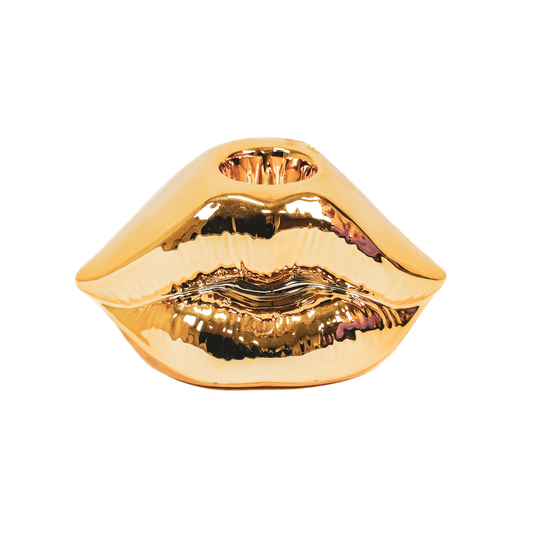Candle holder - Lip - Ceramic - Gold - 10,5x6,5x5,5cm