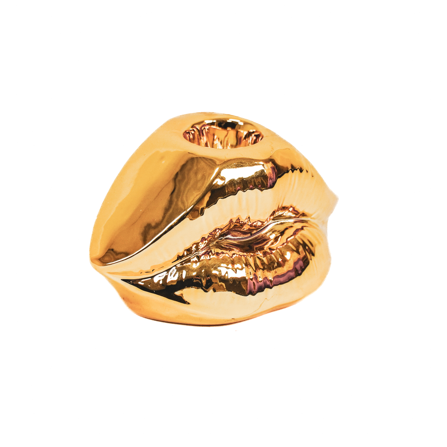 Candle holder - Lip - Ceramic - Gold - 10,5x6,5x5,5cm