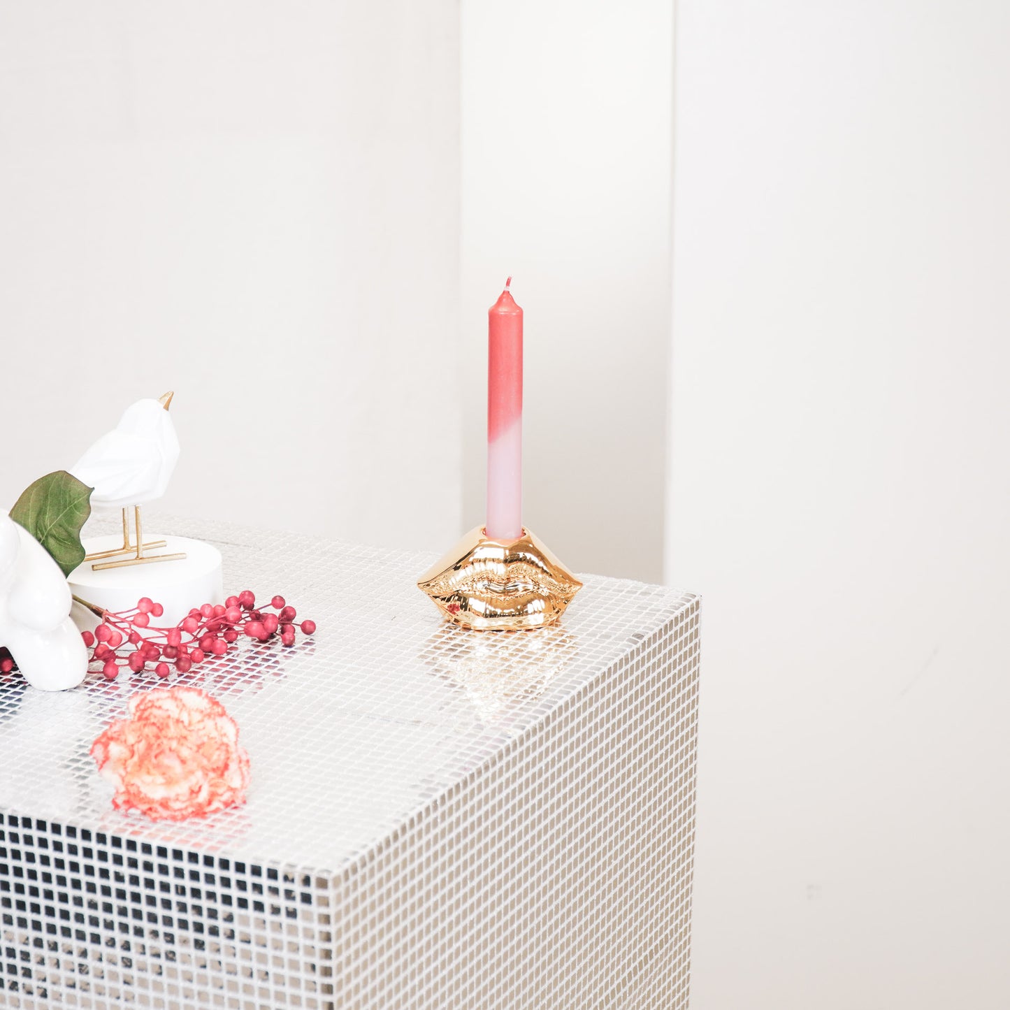 Candle holder - Lip - Ceramic - Gold - 10,5x6,5x5,5cm