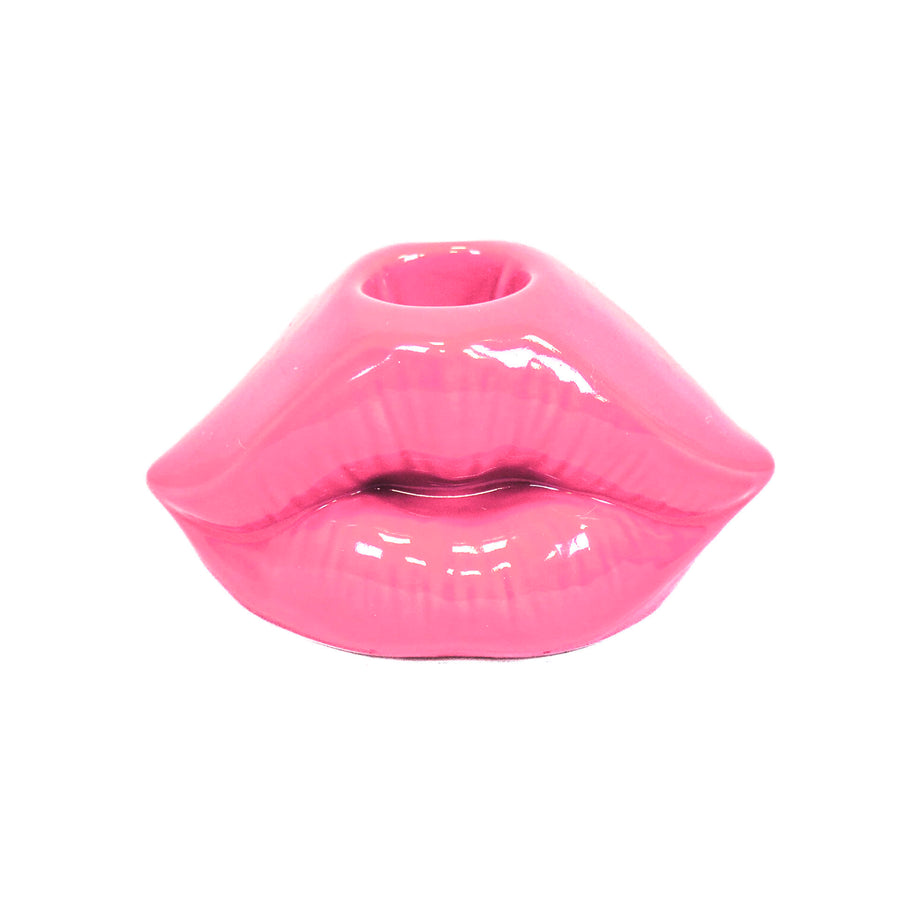 Candle holder - Lip - Ceramic - Neon Pink - 10,5x6,5x5,5cm