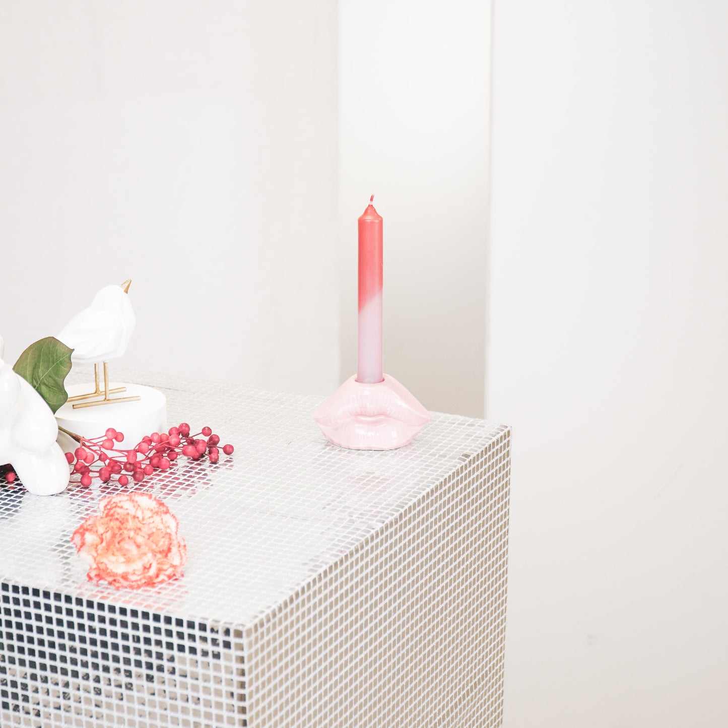 Candle holder - Lip - Ceramic - Light Pink - 10,5x6,5x5,5cm