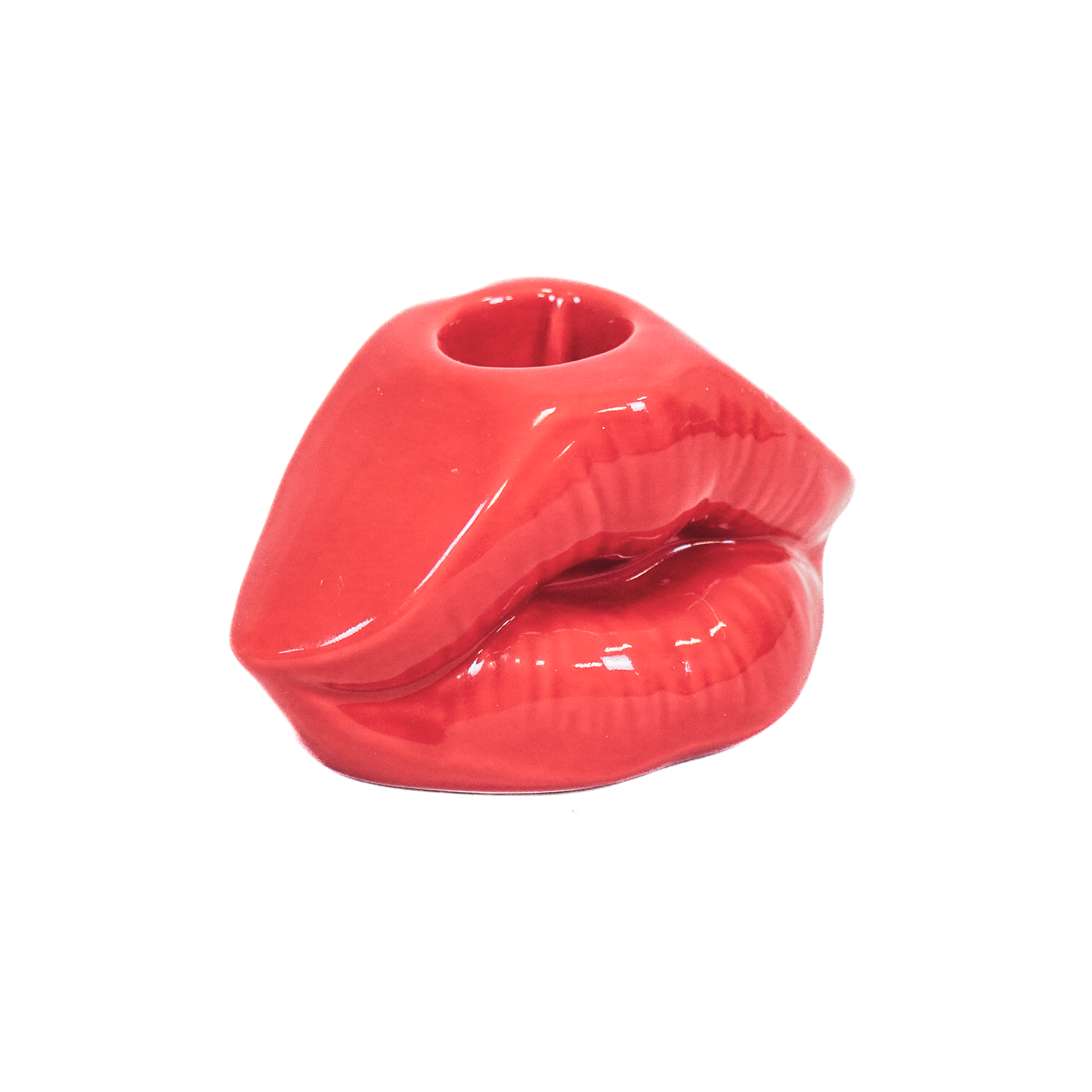 Candle holder - Lip - Ceramic - Red - 10,5x6,5x5,5cm
