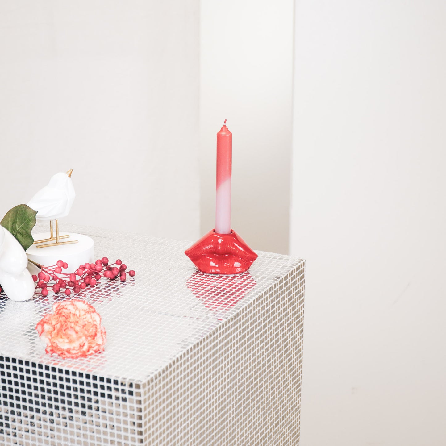 Candle holder - Lip - Ceramic - Red - 10,5x6,5x5,5cm