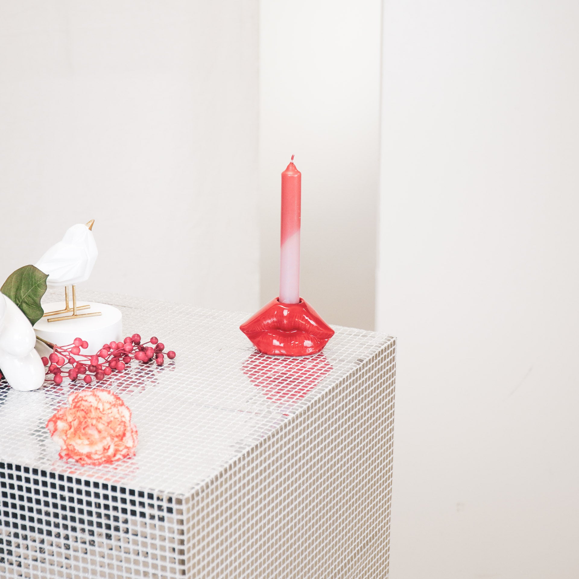 Candle holder - Lip - Ceramic - Red - 10,5x6,5x5,5cm
