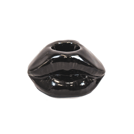 Candle holder - Lip - Ceramic - Black -7x5,5x4cm