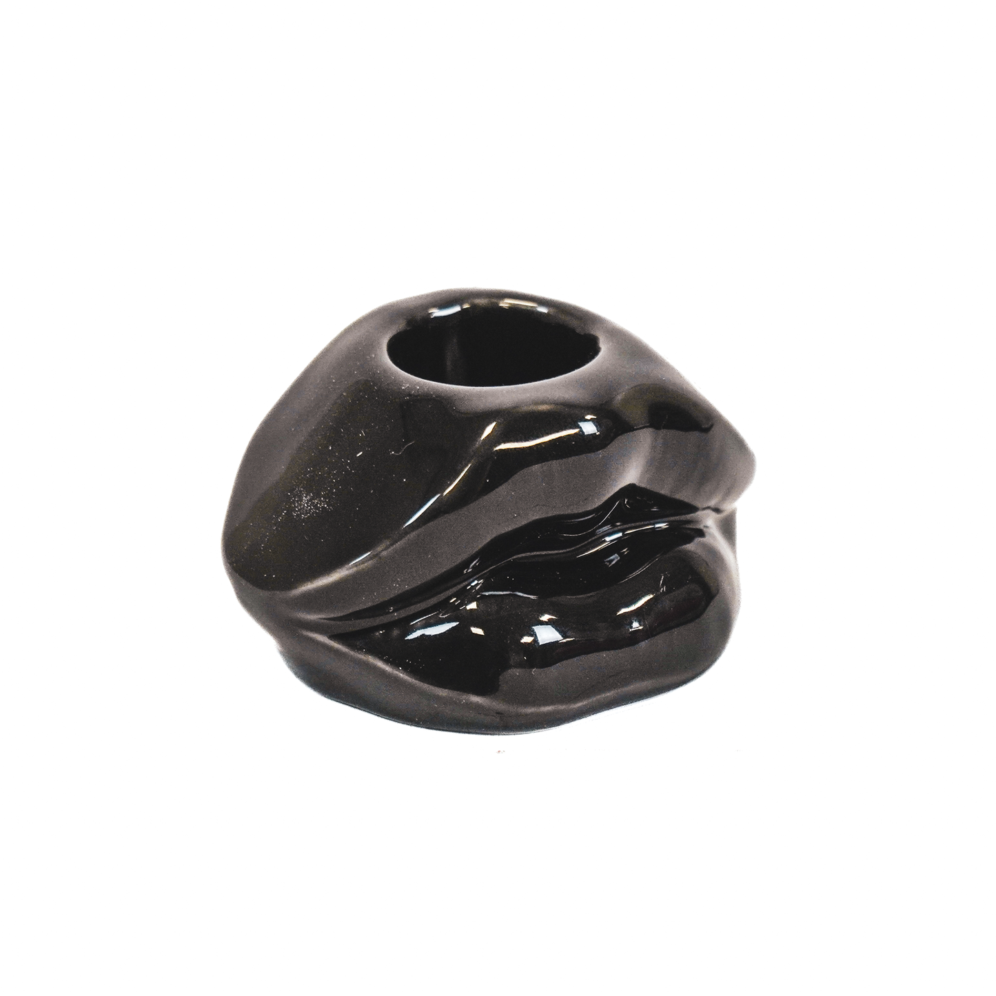 Candle holder - Lip - Ceramic - Black -7x5,5x4cm