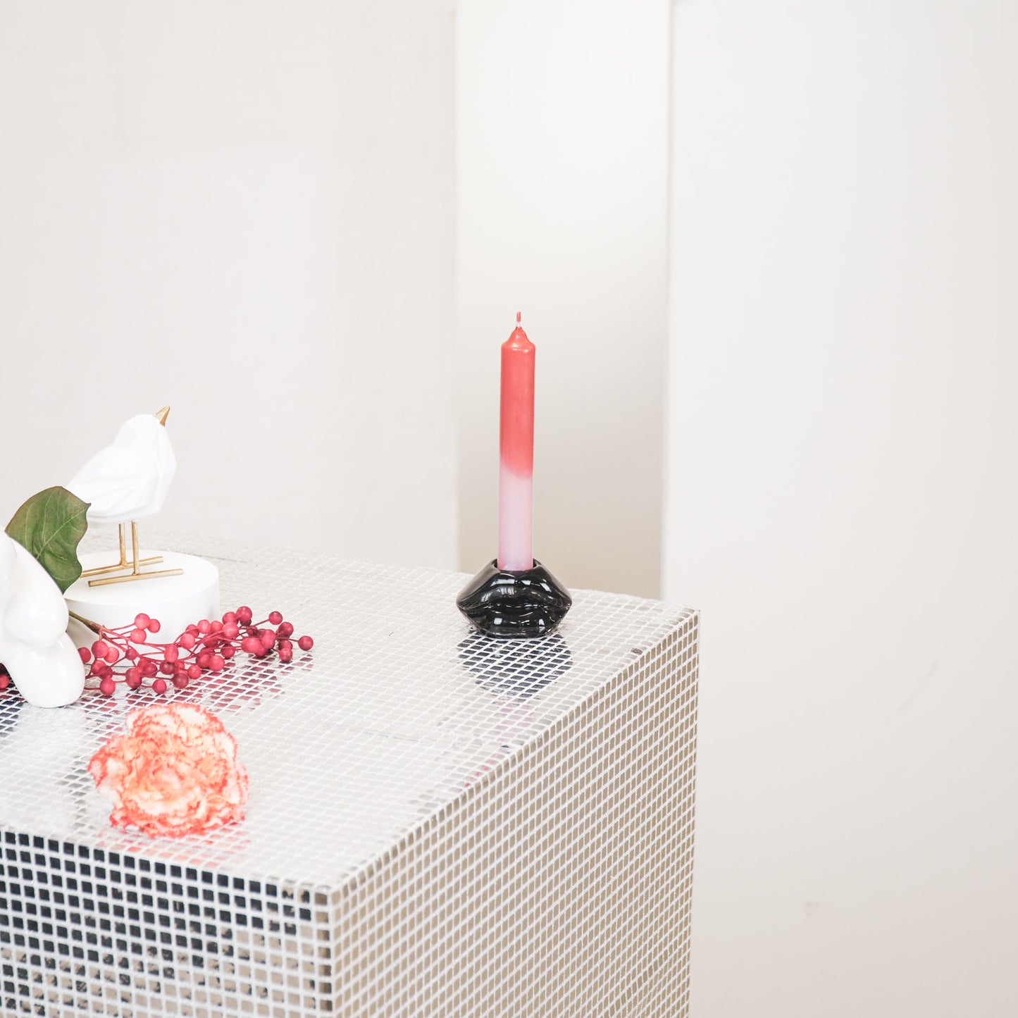 Candle holder - Lip - Ceramic - Black -7x5,5x4cm