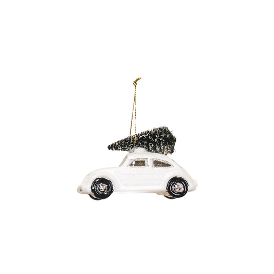 Xmas hanger - Beetle Car - Glass - White - 11x4,5x6,5cm