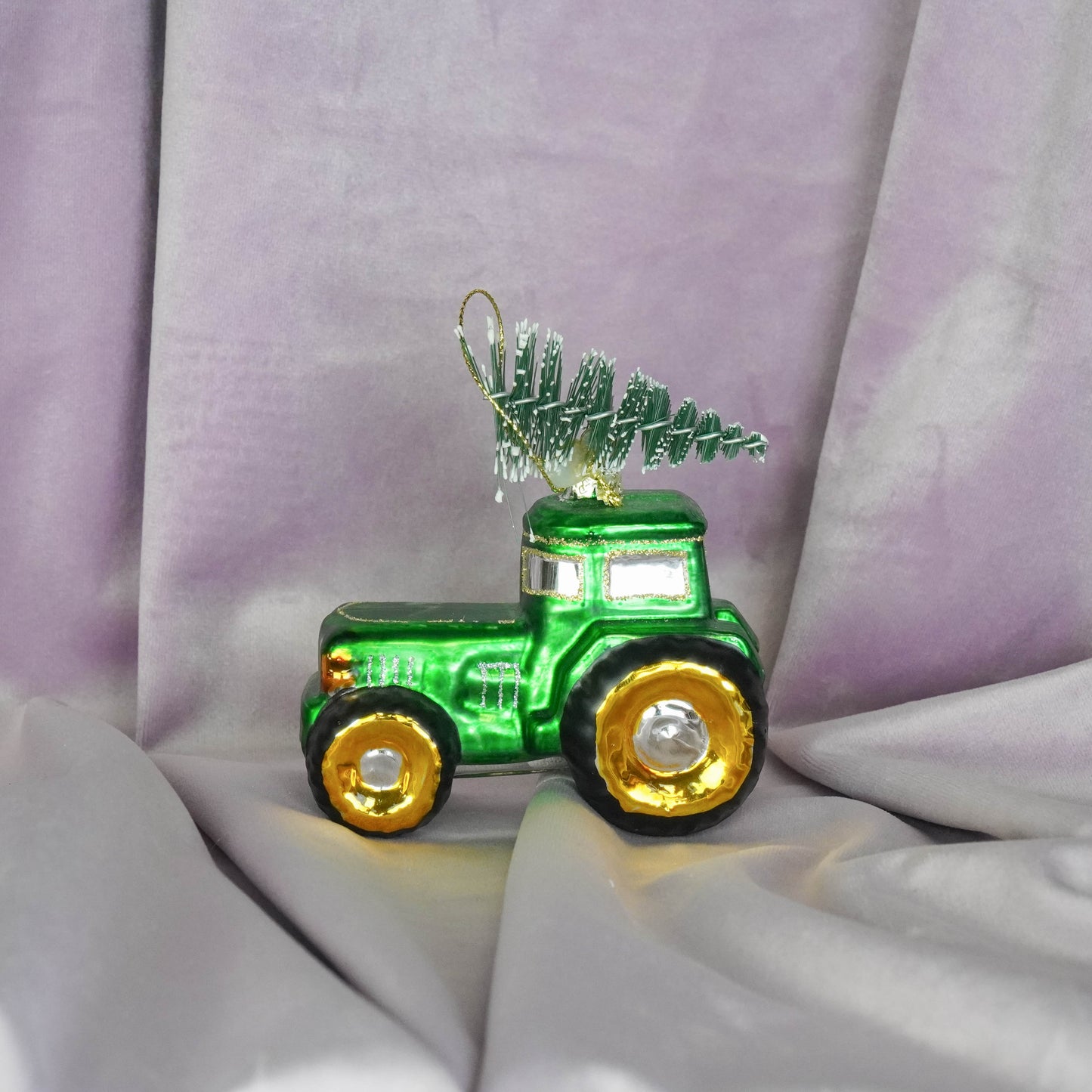 Xmas Hanger - Tractor - Glass - Green - 9x5x10cm