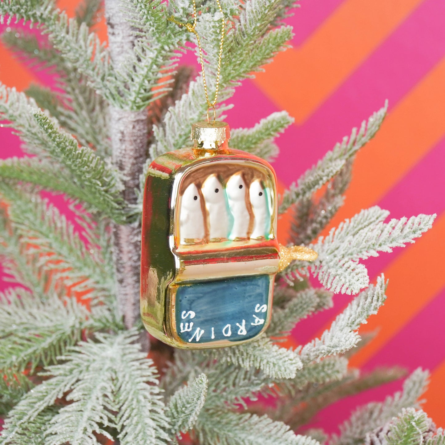Xmas Hanger - Sardines - Glass - Blue/Gold - 8x3,5x10cm