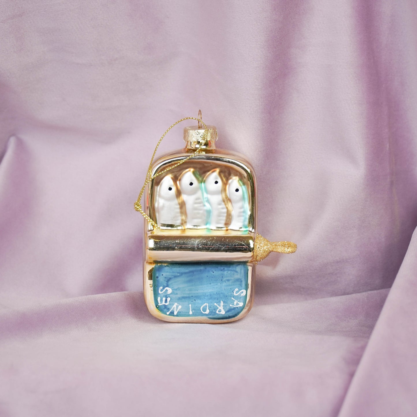 Xmas Hanger - Sardines - Glass - Blue/Gold - 8x3,5x10cm